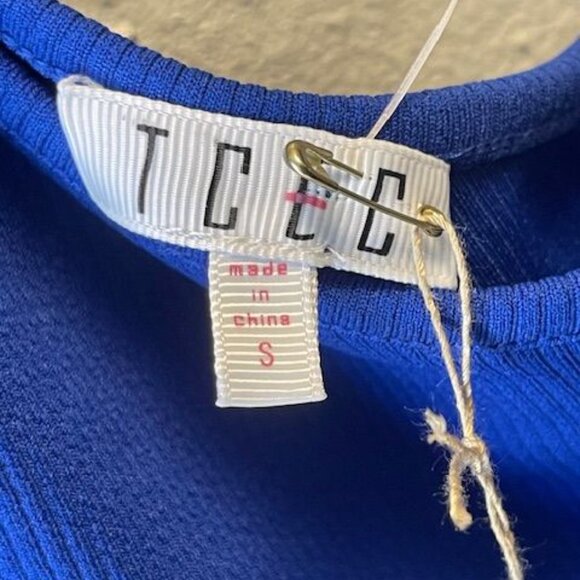 Blouse Blue Asymmetrical One-Shoulder Top With Sheer Puff Sleeve Fashion Elegant - Picture 3 of 16